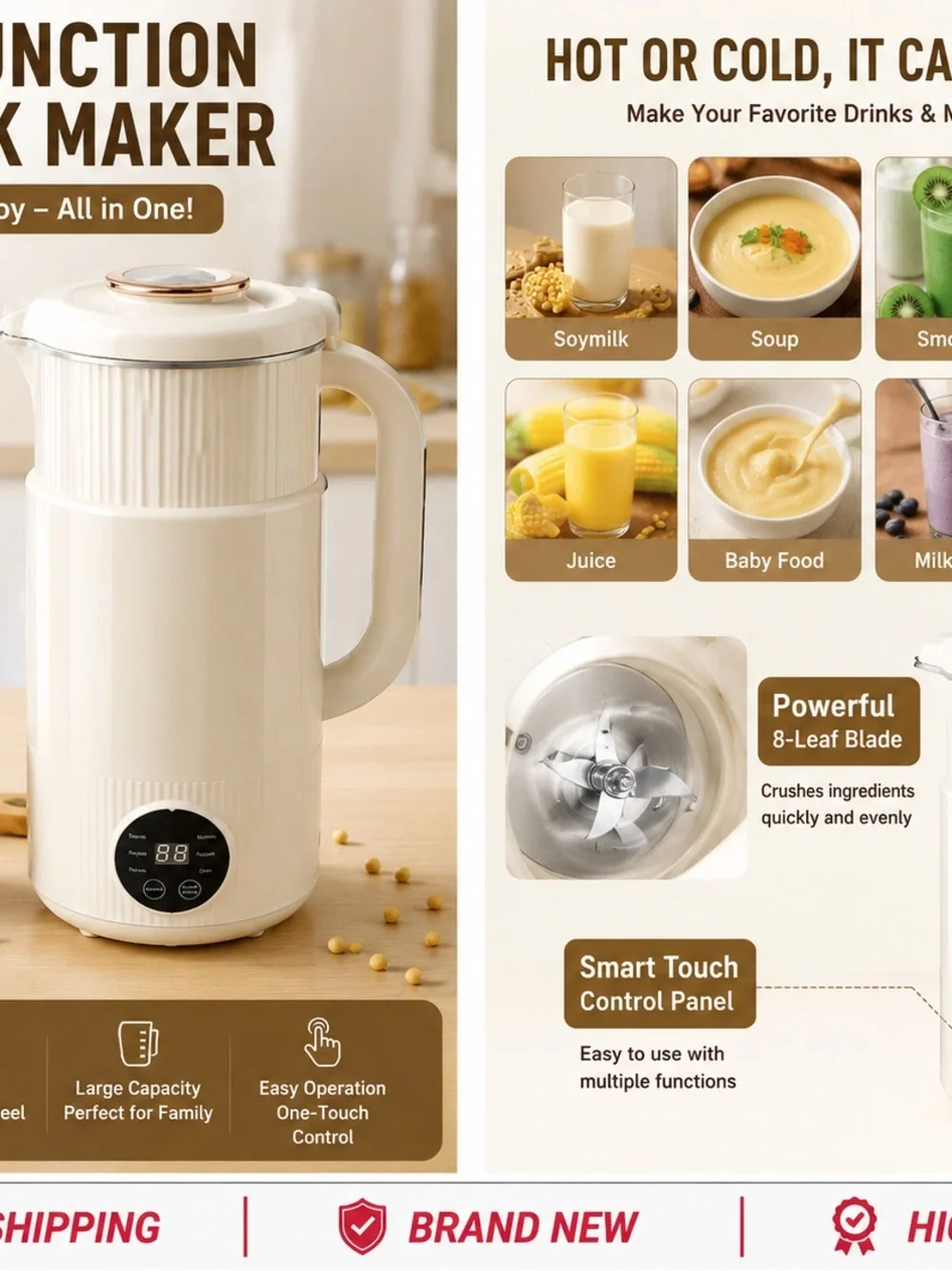 Multipurpose Soymilk & Soup Maker - Cream Smart Touch Blender